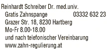 Print-Anzeige von: Schreiber, Reinhardt, Dr.med., Zahnregulierungen u Kieferorthopädie