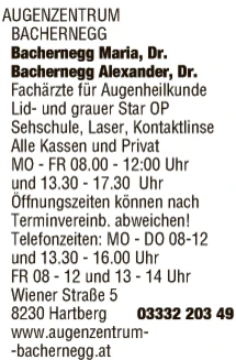 Print-Anzeige von: Augenzentrum Bachernegg