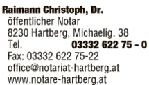Print-Anzeige von: Raimann, Christoph, Dr., öffentl Notar