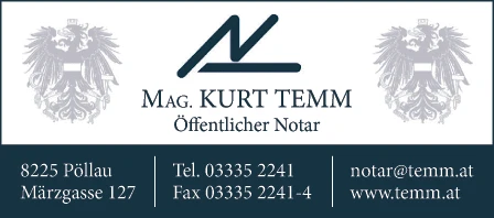 Print-Anzeige von: Temm, Kurt, Mag., öff Notar