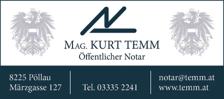 Print-Anzeige von: Temm, Kurt, Mag., öff Notar