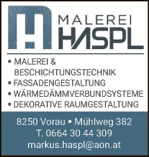 Print-Anzeige von: Haspl, Markus, Malermeister Print-Anzeige von: Haspl, Markus, Malermeister