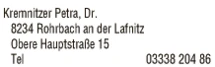 Print-Anzeige von: Kremnitzer, Petra, Dr., Ärzte \ Fachärzte f Zahn-, Mund-u Kieferheilkunde