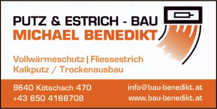 Print-Anzeige von: Putz & Estrich – Bau Michael Benedikt, Bauunternehmen
