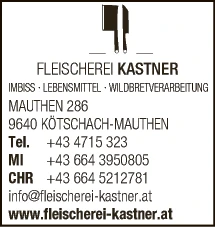 Print-Anzeige von: Kastner, Christoph, Fleischerei Print-Anzeige von: Kastner, Christoph, Fleischerei