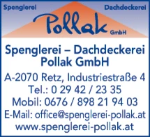 Print-Anzeige von: Spenglerei Dachdeckerei Pollak GmbH, Spenglereien