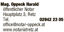 Print-Anzeige von: Oppeck, Harald, Mag., Notar