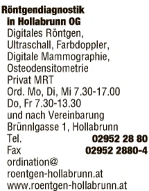 Print-Anzeige von: Röntgendiagnostik in Hollabrunn OG, FA f Radiologie