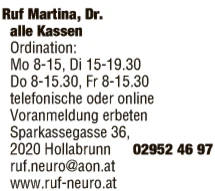 Print-Anzeige von: Ruf, Martina, Dr., Ärzte \ Fachärzte f Neurologie u Psychiatrie