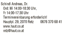 Print-Anzeige von: Schindl, Andreas, DDr., FA f Haut- u Geschlechtskrankheiten