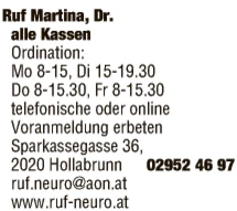 Print-Anzeige von: Ruf, Martina, Dr., Ärzte \ Fachärzte f Neurologie