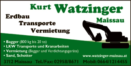 Print-Anzeige von: Watzinger, Kurt, Erdbau u Transporte