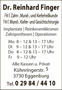 Print-Anzeige von: Finger, Reinhard, Dr., FA f Mund-, Kiefer- u Gesichtschirurgie