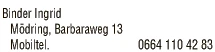 Print-Anzeige von: Ingrid Binder, Physiotherapeutin Print-Anzeige von: Ingrid Binder, Physiotherapeutin