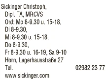 Print-Anzeige von: Sickinger, Christoph, Dipl., Tierärzte