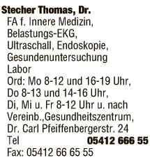 Print-Anzeige von: Stecher, Thomas, Dr.med., Ärzte \ Fachärzte f Innere Medizin