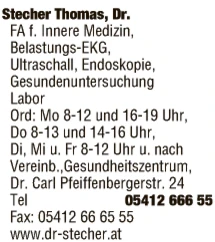 Print-Anzeige von: Stecher, Thomas, Dr.med., Ärzte \ Fachärzte f Innere Medizin Print-Anzeige von: Stecher, Thomas, Dr.med., Ärzte \ Fachärzte f Innere Medizin