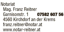 Print-Anzeige von: Reitner, Franz, Mag., Notar