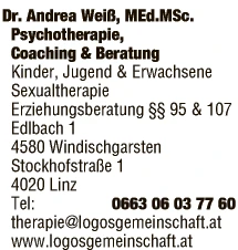 Print-Anzeige von: Weiß, Andreas, MSc, Psychotherapeutin