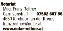 Print-Anzeige von: Reitner, Franz, Mag., Notar