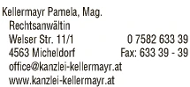 Print-Anzeige von: Kellermayr, Pamela, Mag., Rechtsanwältin Print-Anzeige von: Kellermayr, Pamela, Mag., Rechtsanwältin