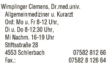 Print-Anzeige von: Wimplinger, Clemens, Dr.med.univ., Ärzte \ f Allgemeinmedizin