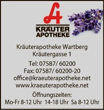 Print-Anzeige von: Kräuterapotheke Wartberg Mag.pharm. Waltraud Hackl KG