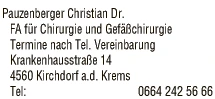 Print-Anzeige von: Pauzenberger, C., Dr. Print-Anzeige von: Pauzenberger, C., Dr.