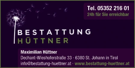 Print-Anzeige von: Bestattung Hüttner Print-Anzeige von: Bestattung Hüttner