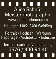 Print-Anzeige von: Schnür-Wala, Alice, Fotografie