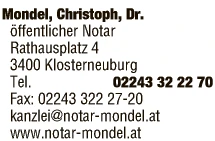 Print-Anzeige von: Mondel, Christoph, Dr., Notar