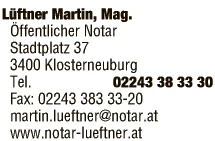 Print-Anzeige von: Lüftner, Martin, Mag., öffentl Notar