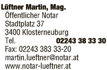 Print-Anzeige von: Lüftner, Martin, Mag., öffentl Notar Print-Anzeige von: Lüftner, Martin, Mag., öffentl Notar