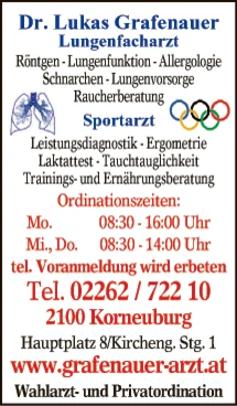 Print-Anzeige von: Grafenauer, Lukas, OA, Dr.med., FA f Lungenheilkunde Sportarzt