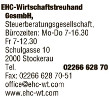 Print-Anzeige von: EHC-Wirtschaftstreuhand GesmbH, Wirtschaftstreuhänder / Steuerberater