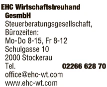 Print-Anzeige von: EHC-Wirtschaftstreuhand GesmbH, Wirtschaftstreuhänder / Steuerberater