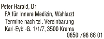 Print-Anzeige von: Peter, Harald, Dr.med.univ., FA f Innere Medizin