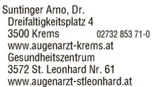 Print-Anzeige von: Suntinger, Arno, Dr., FA f Augenheilkunde u Optometrie