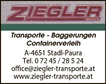 Print-Anzeige von: Ziegler Manfred GmbH, Transporte u. Baggerungen