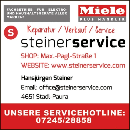 Print-Anzeige von: Steinerservice, Haushaltsgeräte Reparatur, Verkauf, Service
