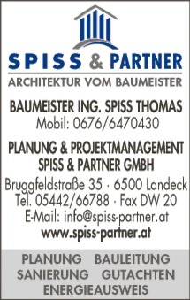 Print-Anzeige von: Planung u. Projektmanagement Spiss & Partner GmbH, Planungsbüros Print-Anzeige von: Planung u. Projektmanagement Spiss & Partner GmbH, Planungsbüros