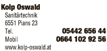 Print-Anzeige von: Kolp, Oswald, Sanitärtechnik