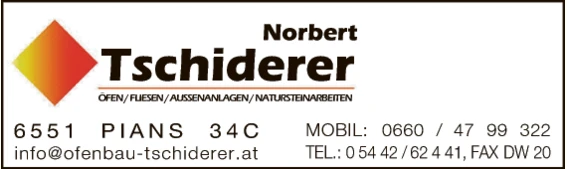 Print-Anzeige von: Ofenbau Tschiderer GmbH & Co. KG Norbert Tschiderer