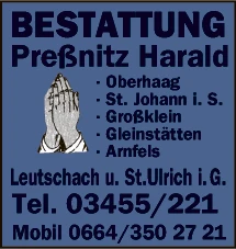 Print-Anzeige von: Preßnitz, Harald, Bestattungsunternehmen