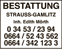 Print-Anzeige von: Bestattung Strauss, Bestattungsunternehmen