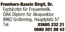 Print-Anzeige von: Fromherz-Bassin, Brigit, Dr., FA f Frauenheilkunde u Geburtshilfe