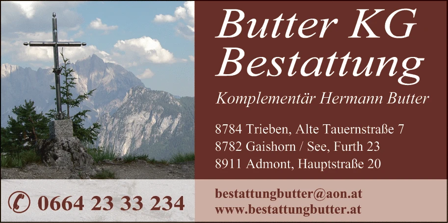 Print-Anzeige von: Butter KG, Bestattungsunternehmen
