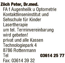 Print-Anzeige von: Zöch, Peter, Dr.med., FA f Augenheilkunde u Optometrie