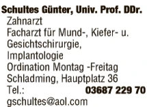 Print-Anzeige von: Schultes, Günter, Dr., FA f Zahn-, Mund-u Kieferheilkunde