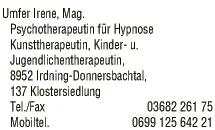 Print-Anzeige von: Umfer, Irene, Mag., Psychotherapeutin